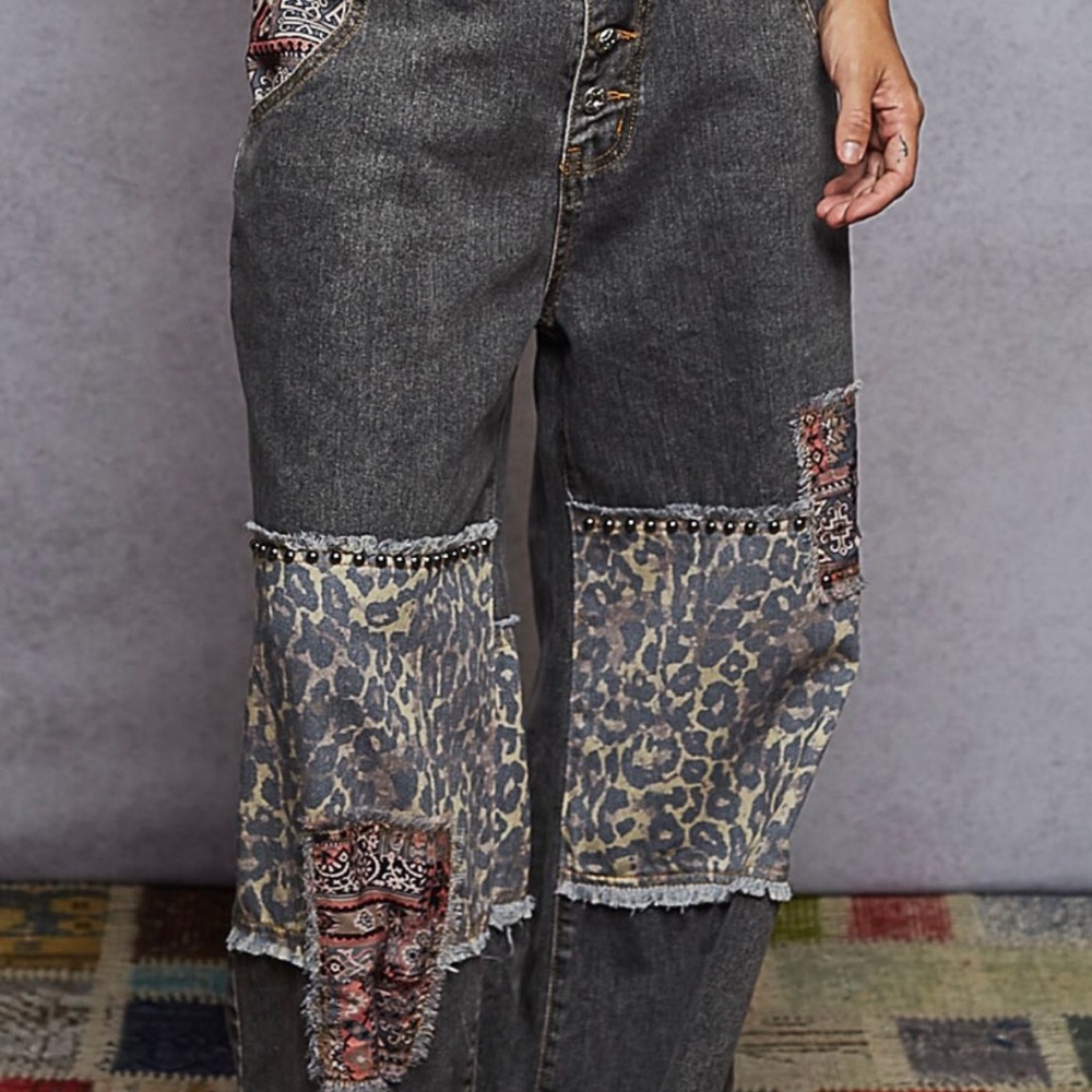 POL Gray Patchwork Boyfriend Jeans